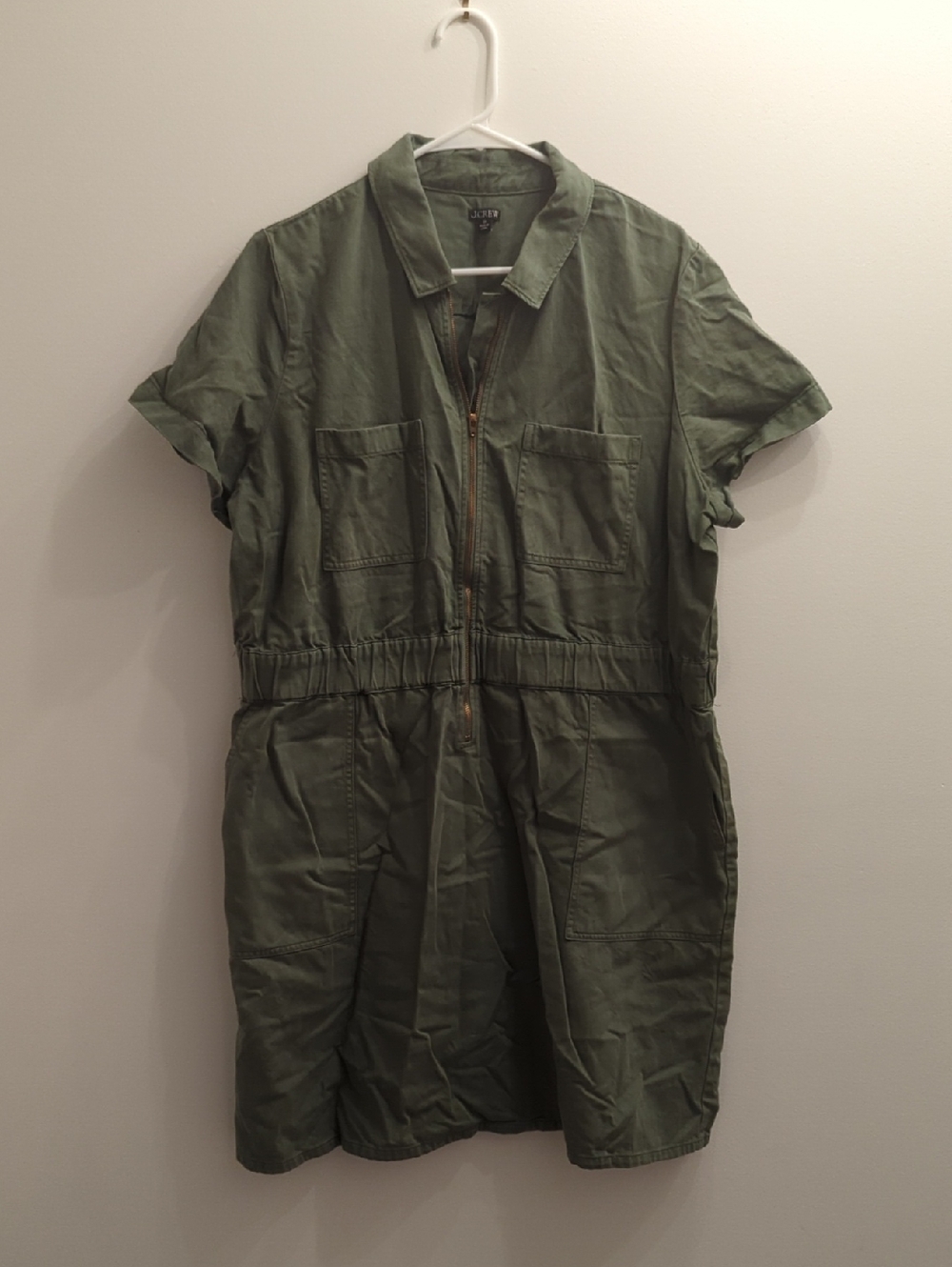 J. Crew Olive Green Utility Zip Front Dress - Women's 20